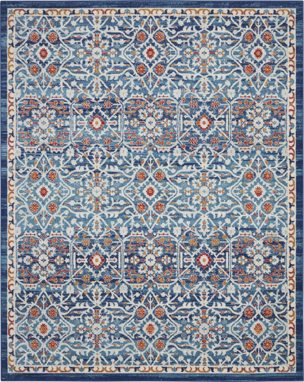 8' X 10' Blue White Multi Medallion Area Rug