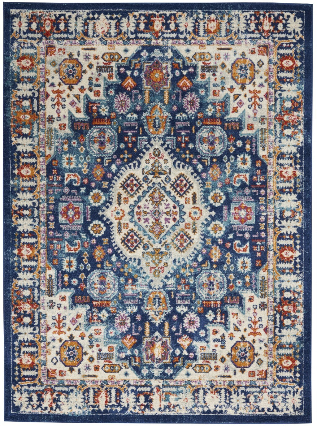 4' X 6' Blue And Ivory Medallion Area Rug