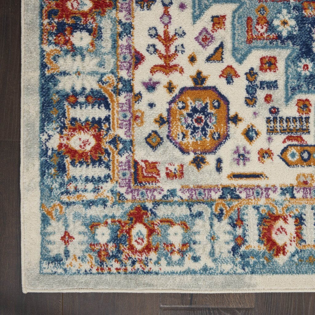 5' X 7' Ivory And Blue Floral Motifs Area Rug