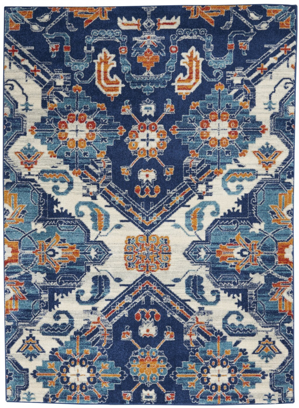 4' X 6' Blue And Ivory Persian Patterns Area Rug