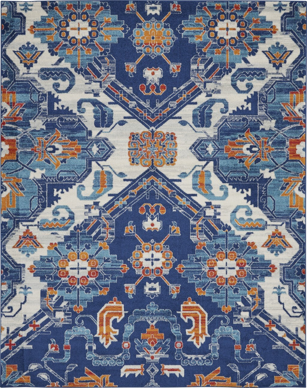 8' X 10' Blue And Ivory Persian Patterns Area Rug