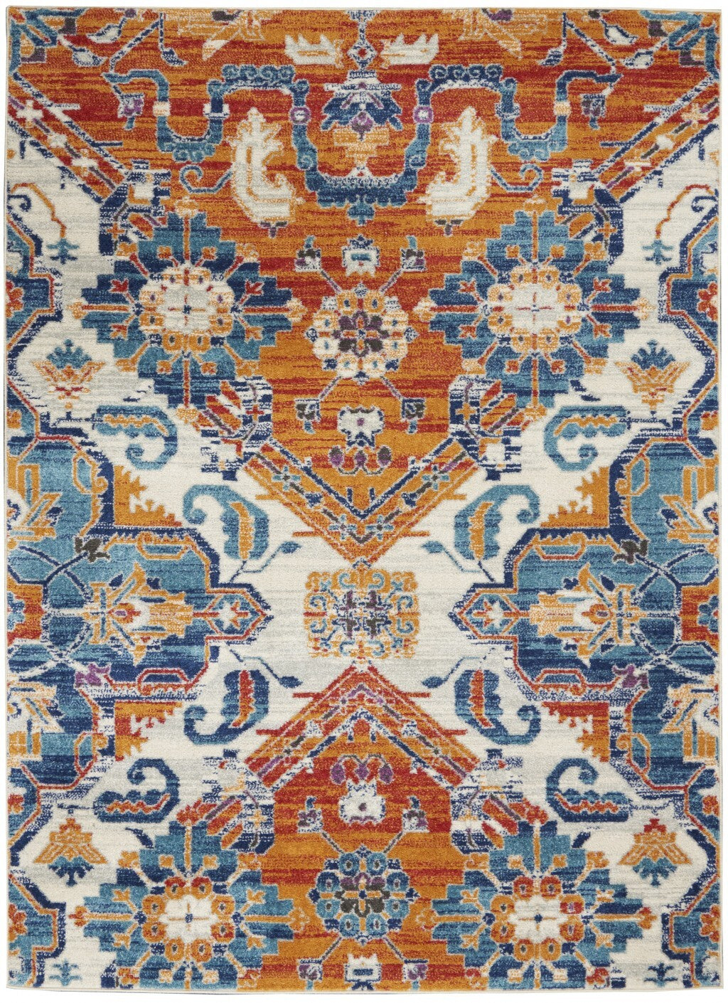 5' X 7' Ivory And Gold Floral Motif Area Rug