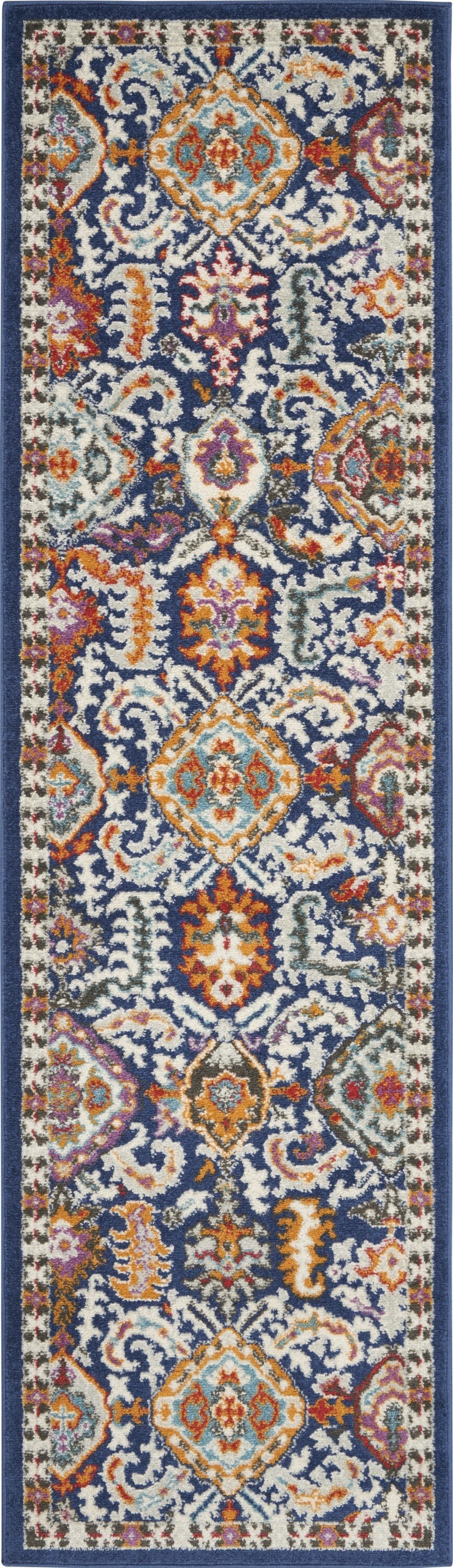 2' X 8' Blue And Gold Intricate Runner Rug