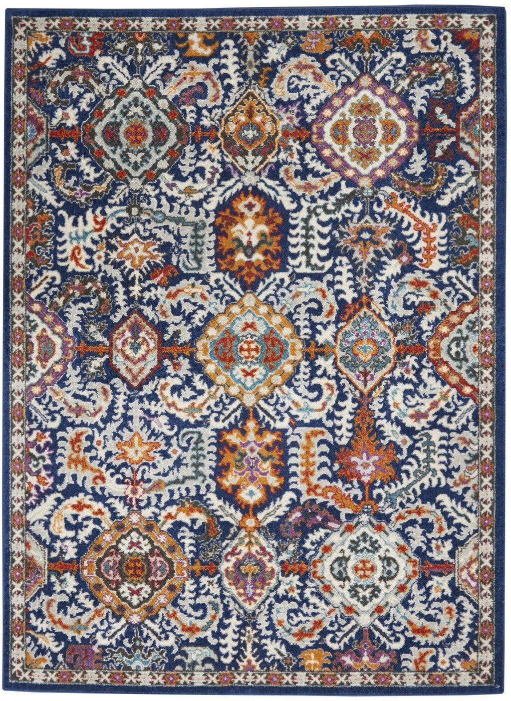 4' X 6' Blue And Gold Intricate Area Rug