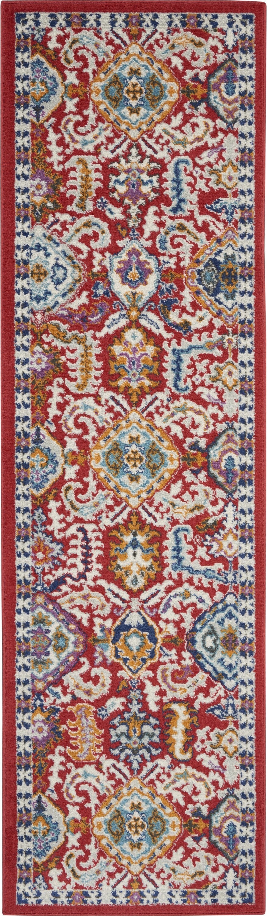 2' X 8' Red And Multicolor Decorative Runner Rug - Buy Rugs 