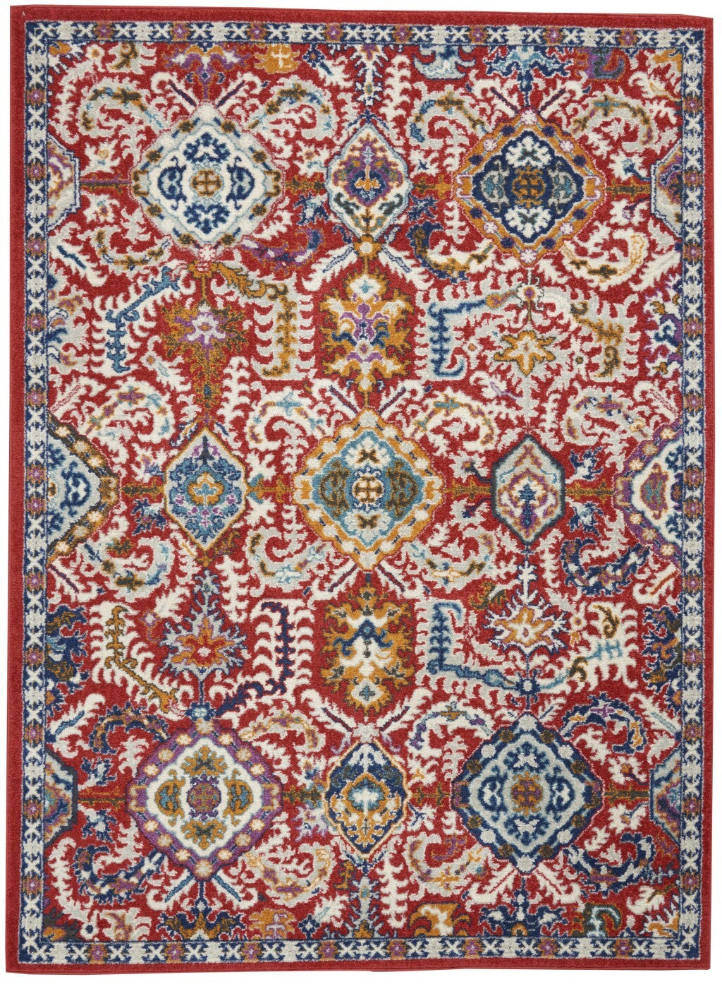 4' X 6' Red And Multicolor Decorative Area Rug