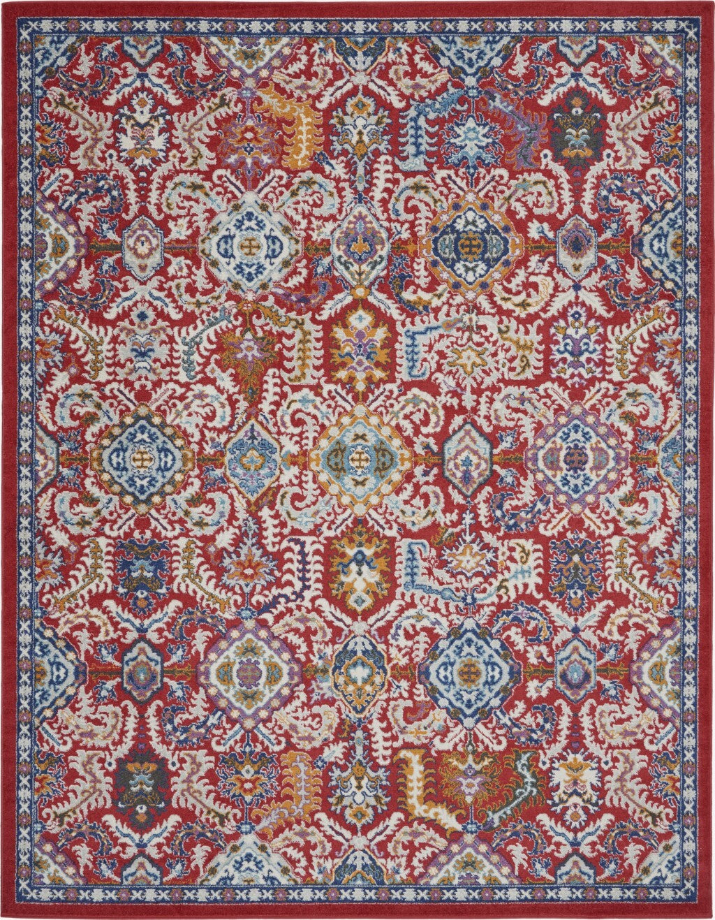 8' X 10' Red And Multicolor Decorative Area Rug