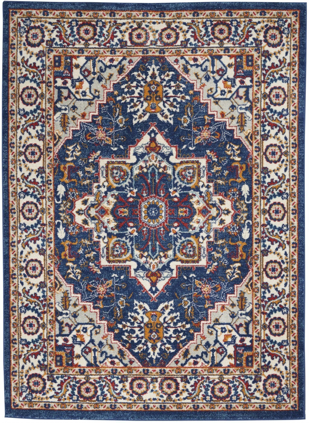 5' X 7' Blue And Ruby Medallion Area Rug