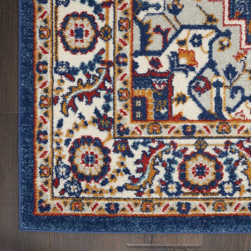 5' X 7' Blue And Ruby Medallion Area Rug