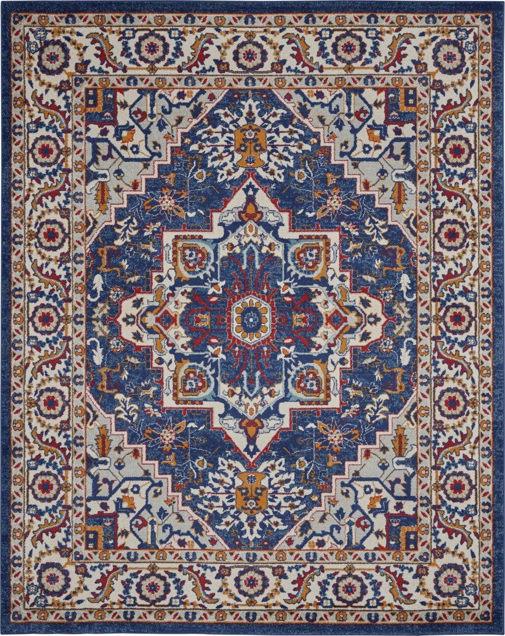 8' X 10' Blue And Ruby Medallion Area Rug