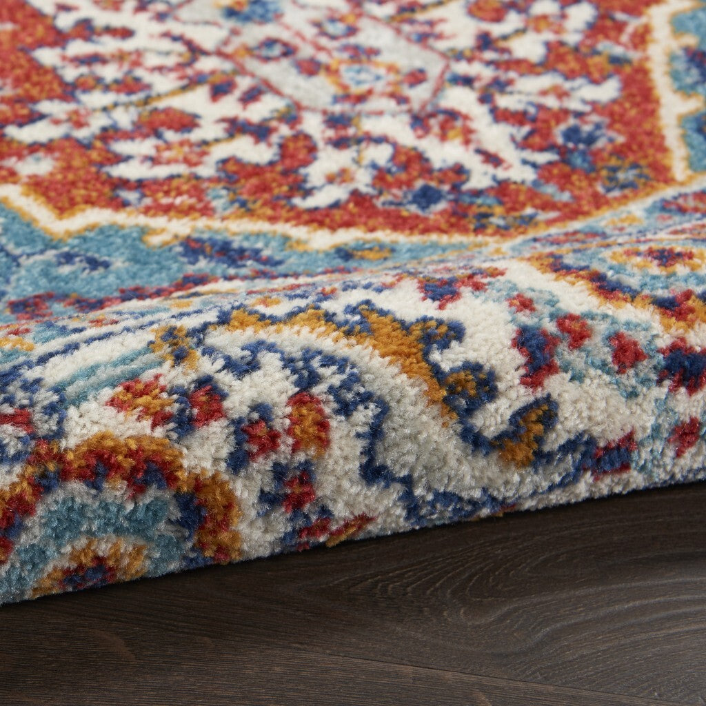 5' X 7' Red And Ivory Medallion Area Rug