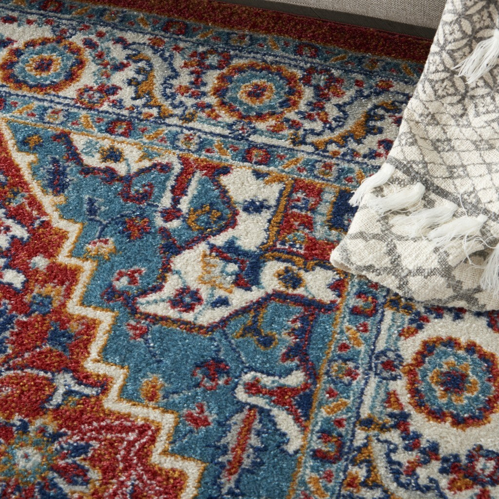 5' X 7' Red And Ivory Medallion Area Rug