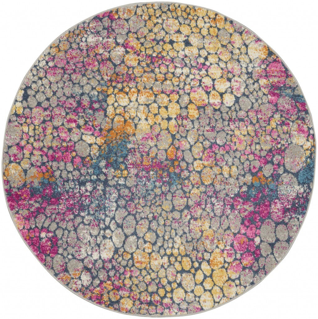5' Round Yellow And Pink Coral Reef Area Rug
