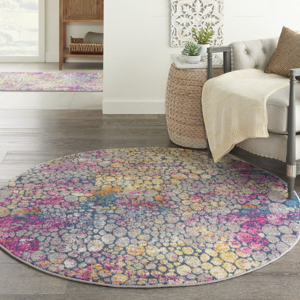 5' Round Yellow And Pink Coral Reef Area Rug