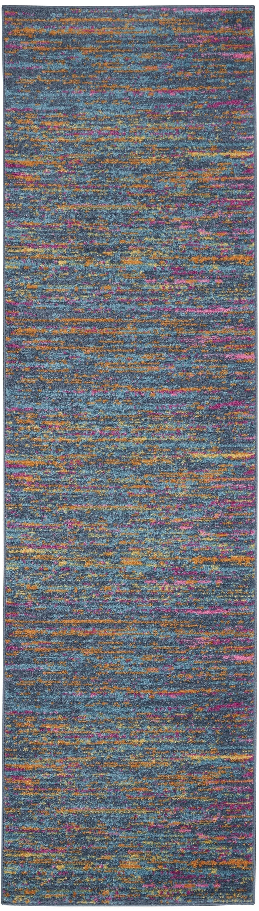 2' X 6' Blue Distressed Striations Runner Rug