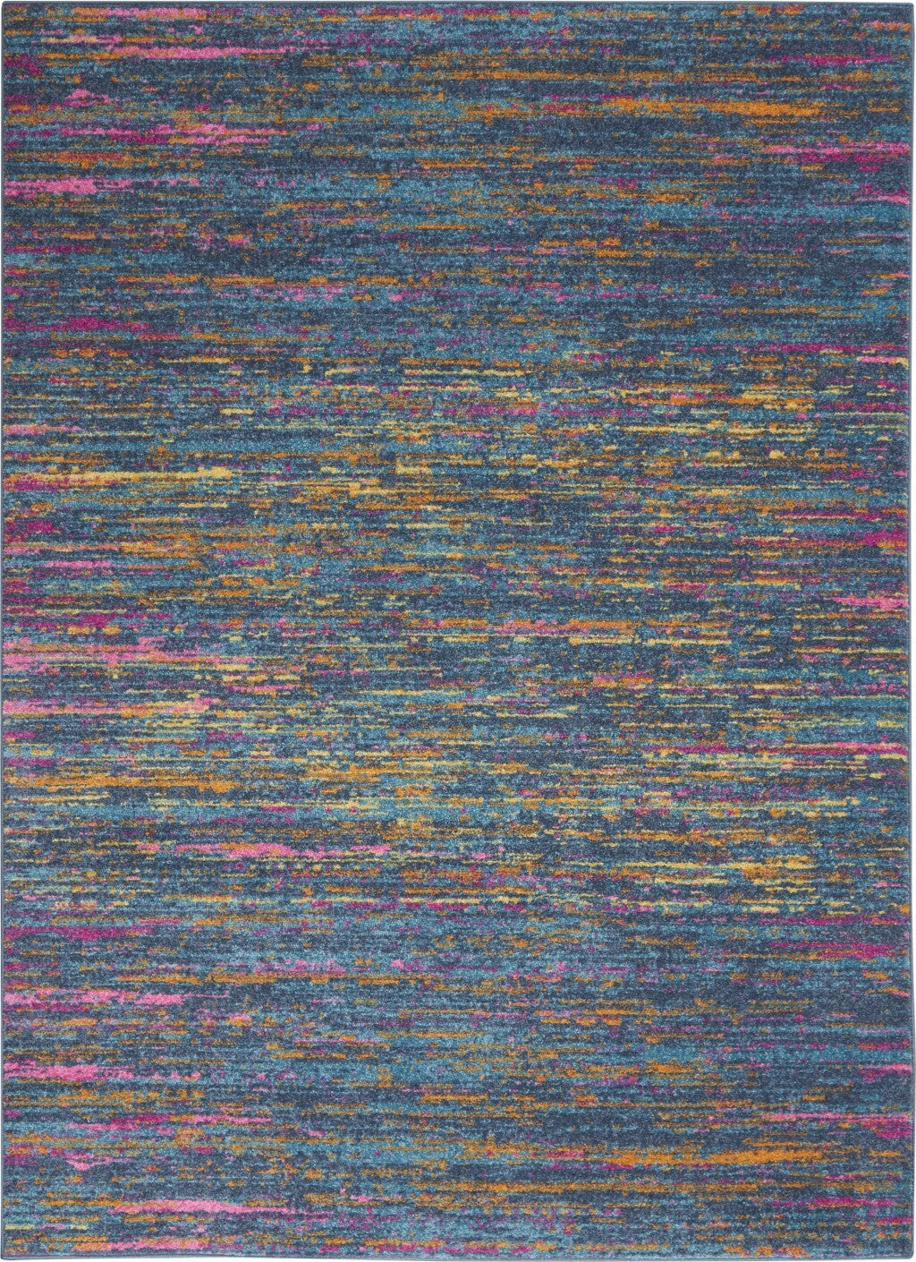 5' X 7' Blue Distressed Striations Area Rug