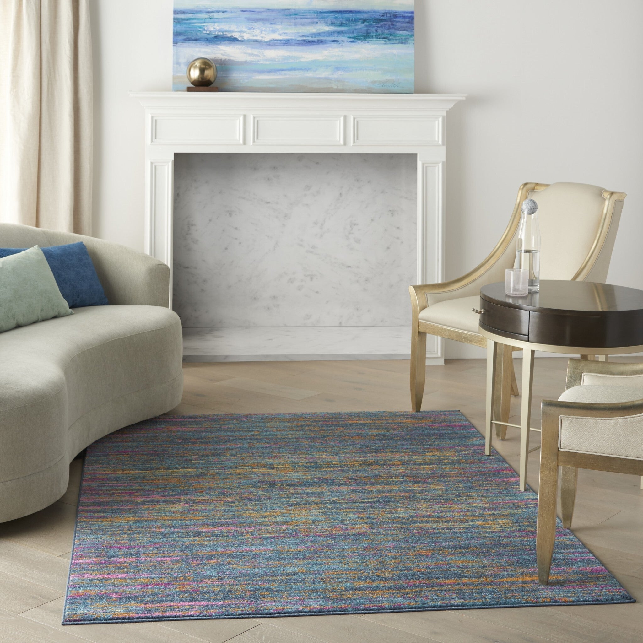 5' X 7' Blue Distressed Striations Area Rug
