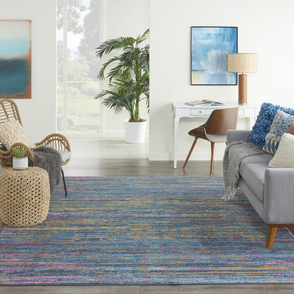 7' X 10' Blue Distressed Striations Area Rug