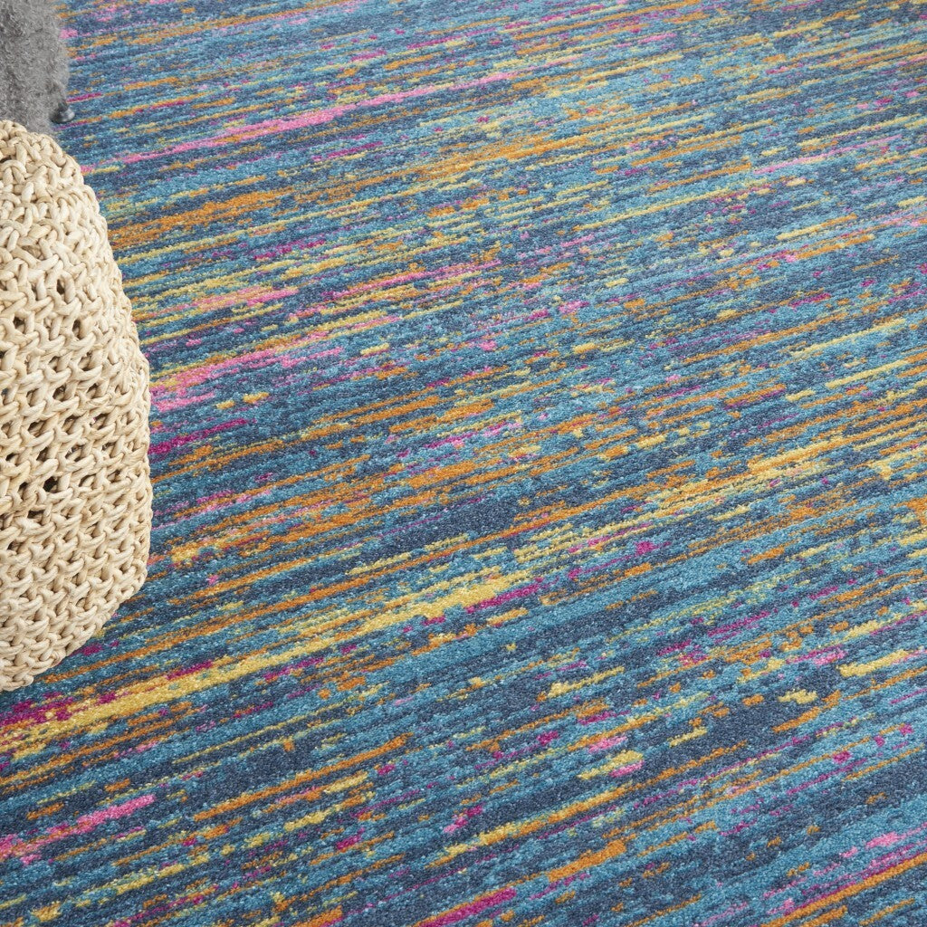 7' X 10' Blue Distressed Striations Area Rug