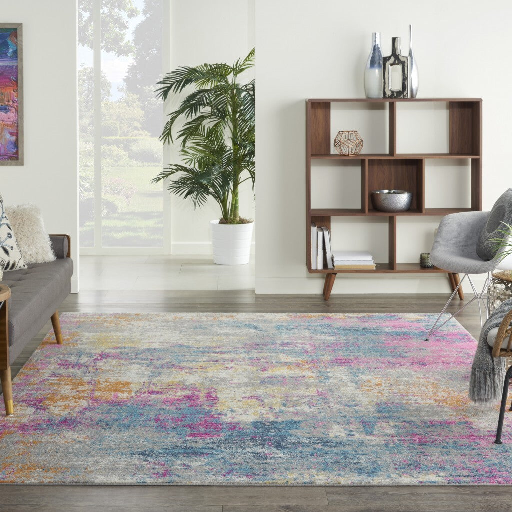 7' X 10' Ivory And Multi Abstract Area Rug