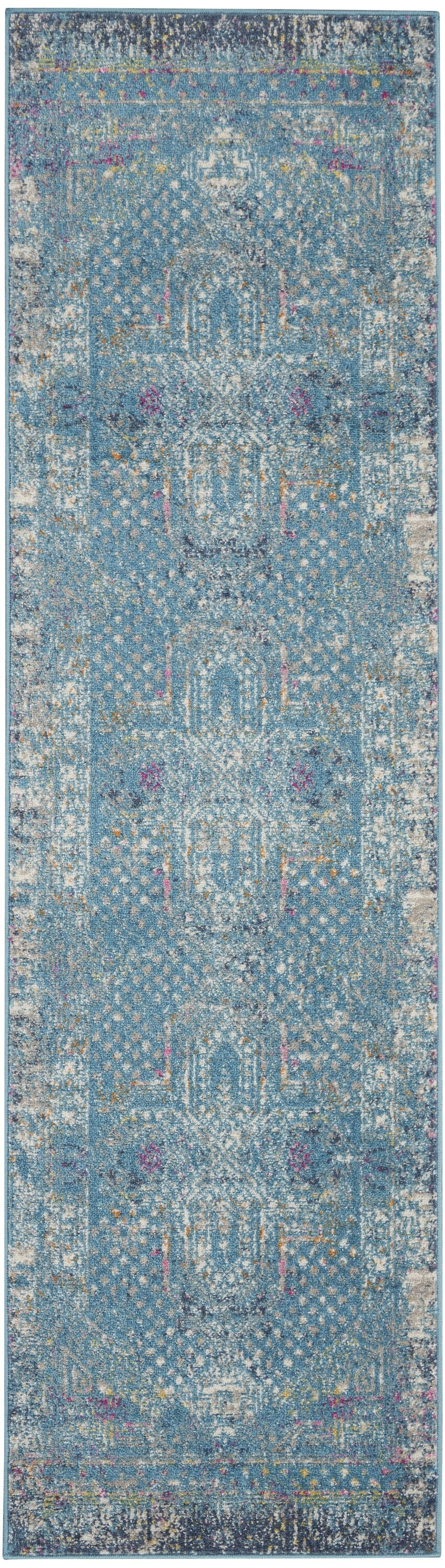 2' X 6' Blue Distressed Medallion Runner Rug