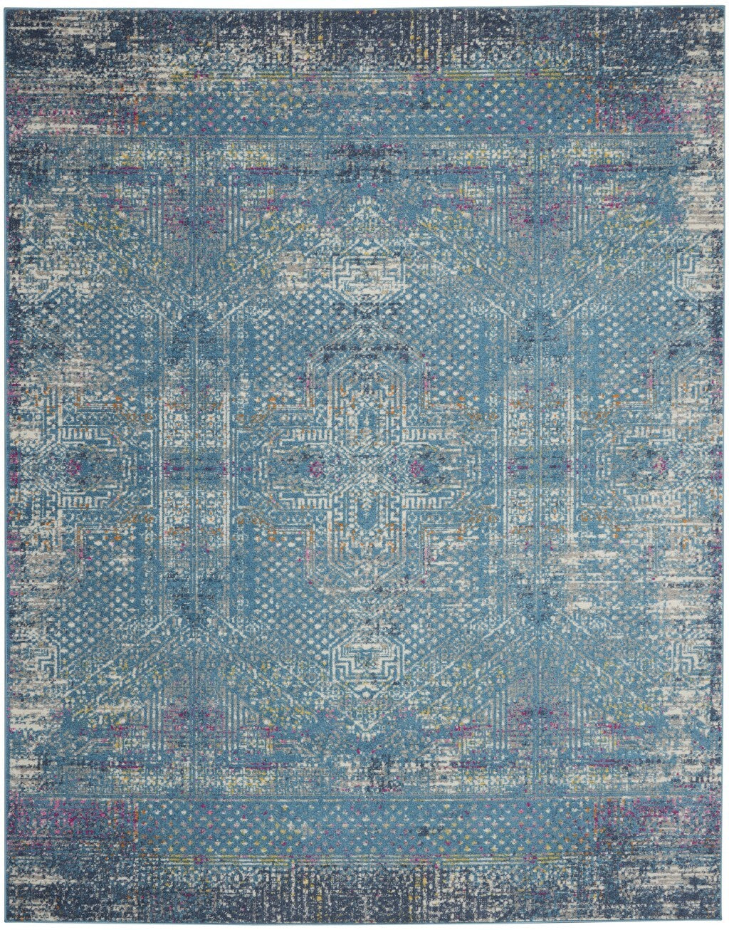7' X 10' Blue Distressed Medallion Area Rug