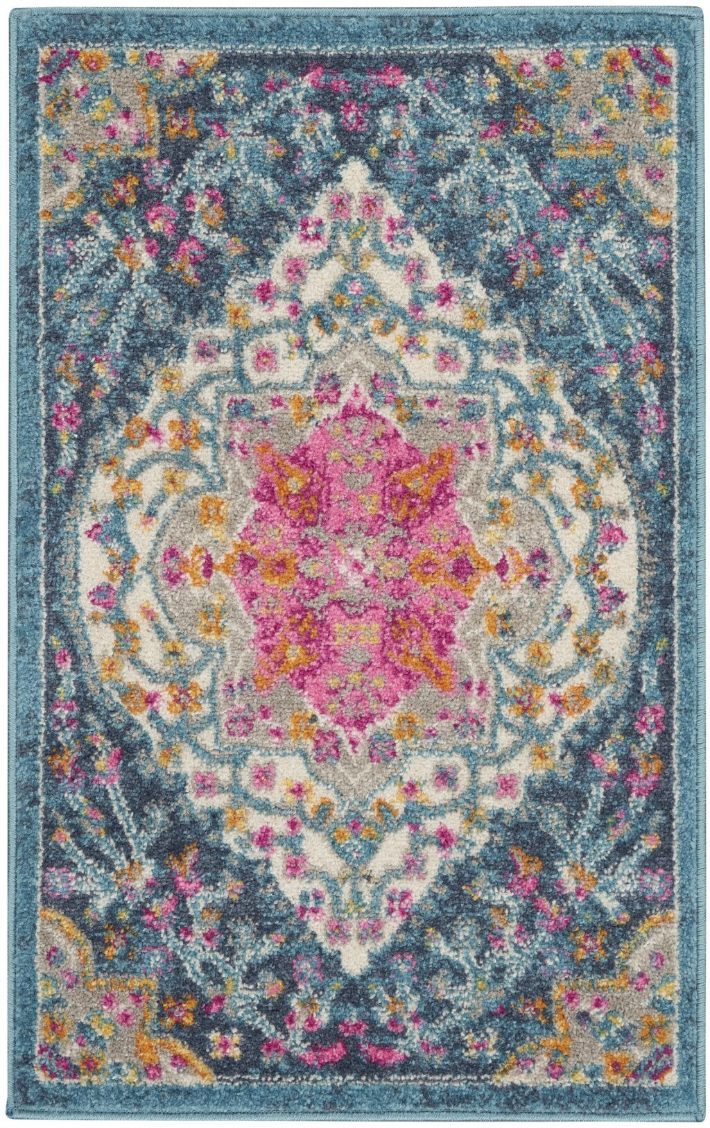 2' X 3' Blue And Pink Medallion Scatter Rug