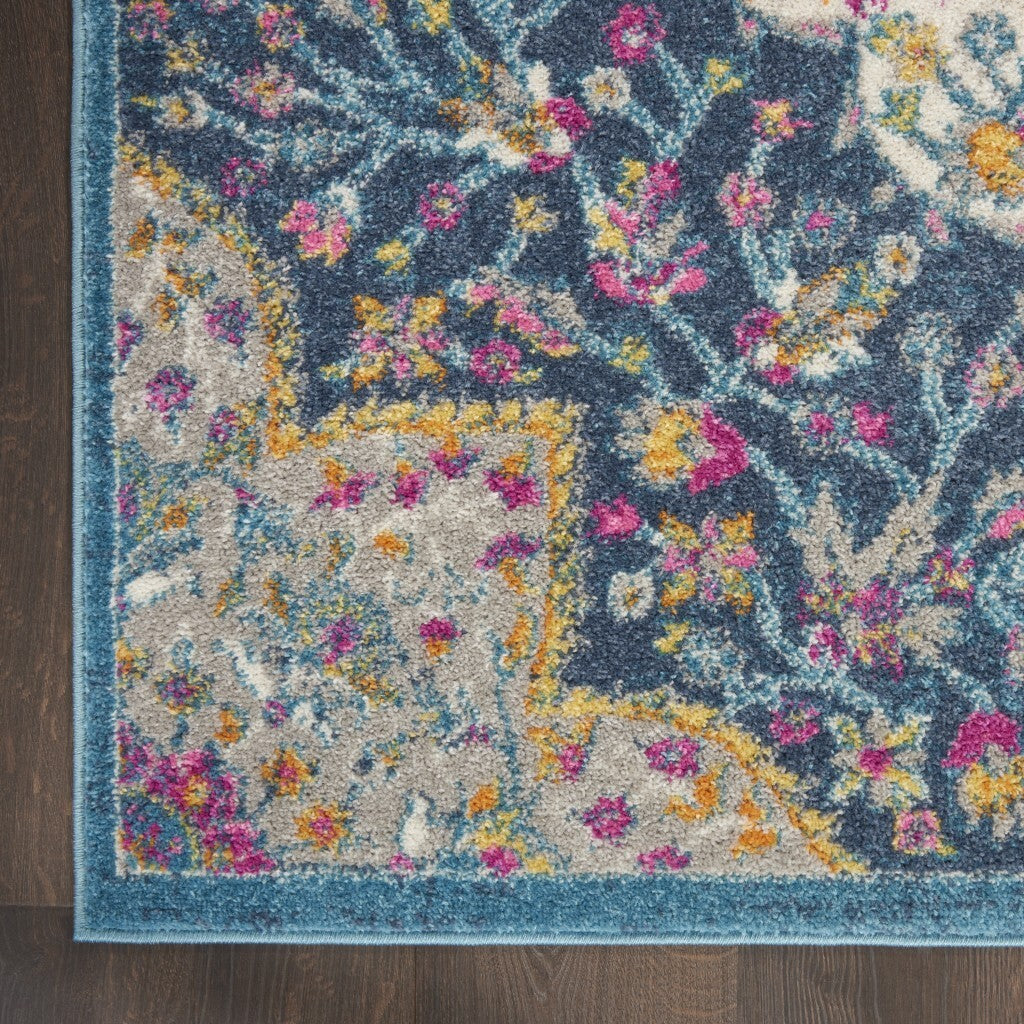 5' X 7' Blue And Pink Medallion Area Rug