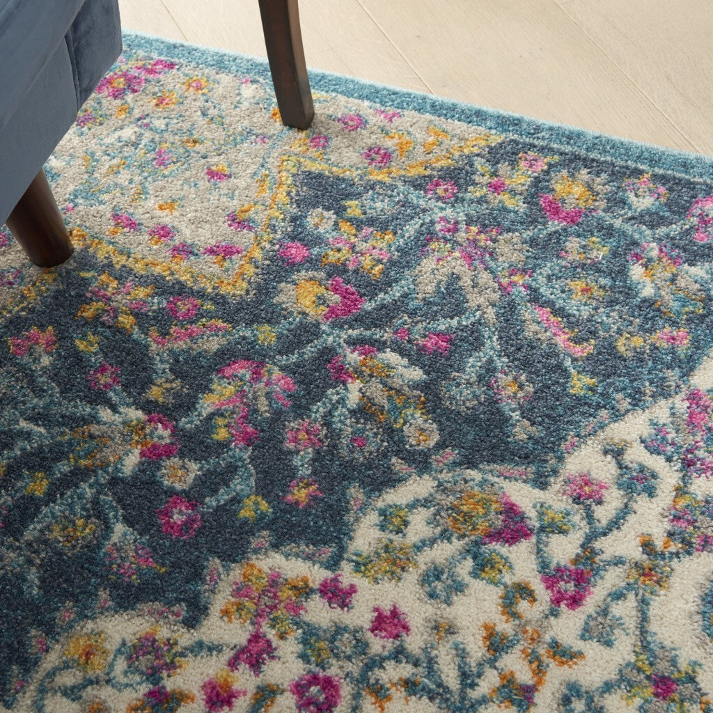 5' X 7' Blue And Pink Medallion Area Rug