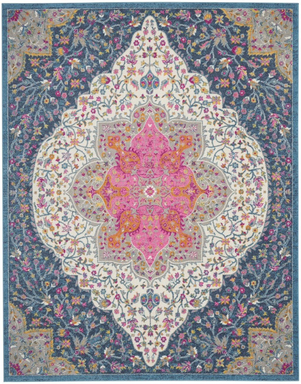 8' X 10' Blue And Pink Medallion Area Rug