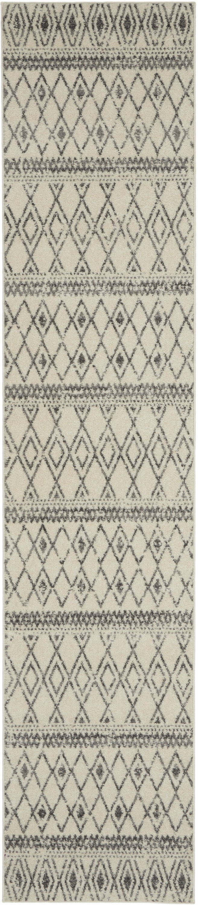 2' X 10' Ivory And Gray Berber Pattern Runner Rug