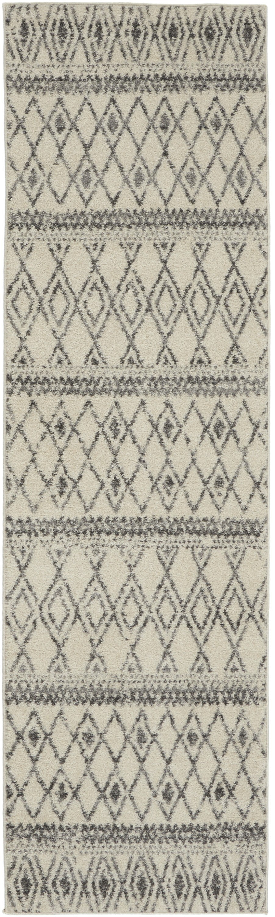 2' X 8' Ivory And Gray Berber Pattern Runner Rug