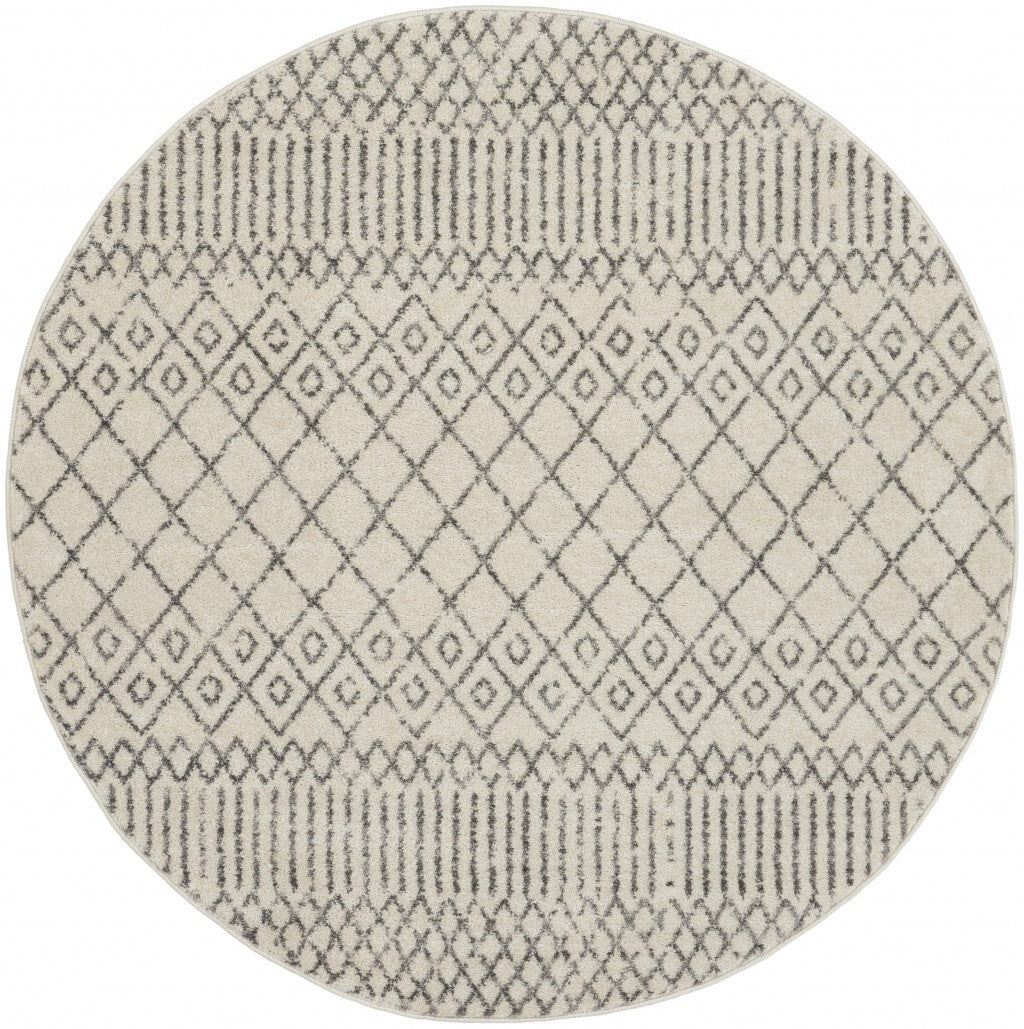 4' Round Ivory And Gray Geometric Area Rug