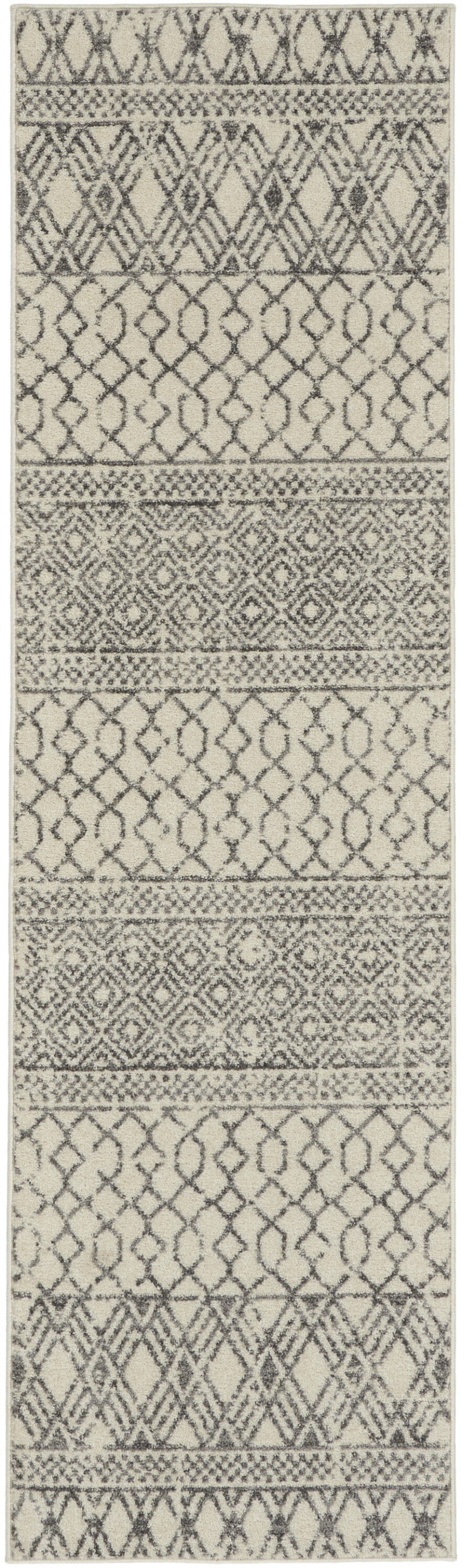 2' X 8' Ivory And Gray Geometric Runner Rug