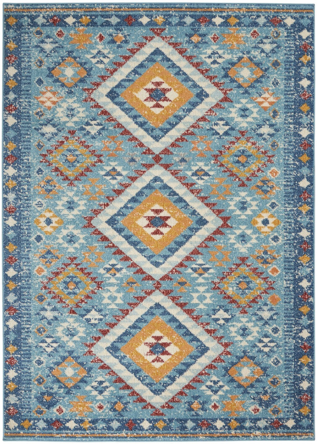 4' X 6' Blue And Multi Diamonds Area Rug