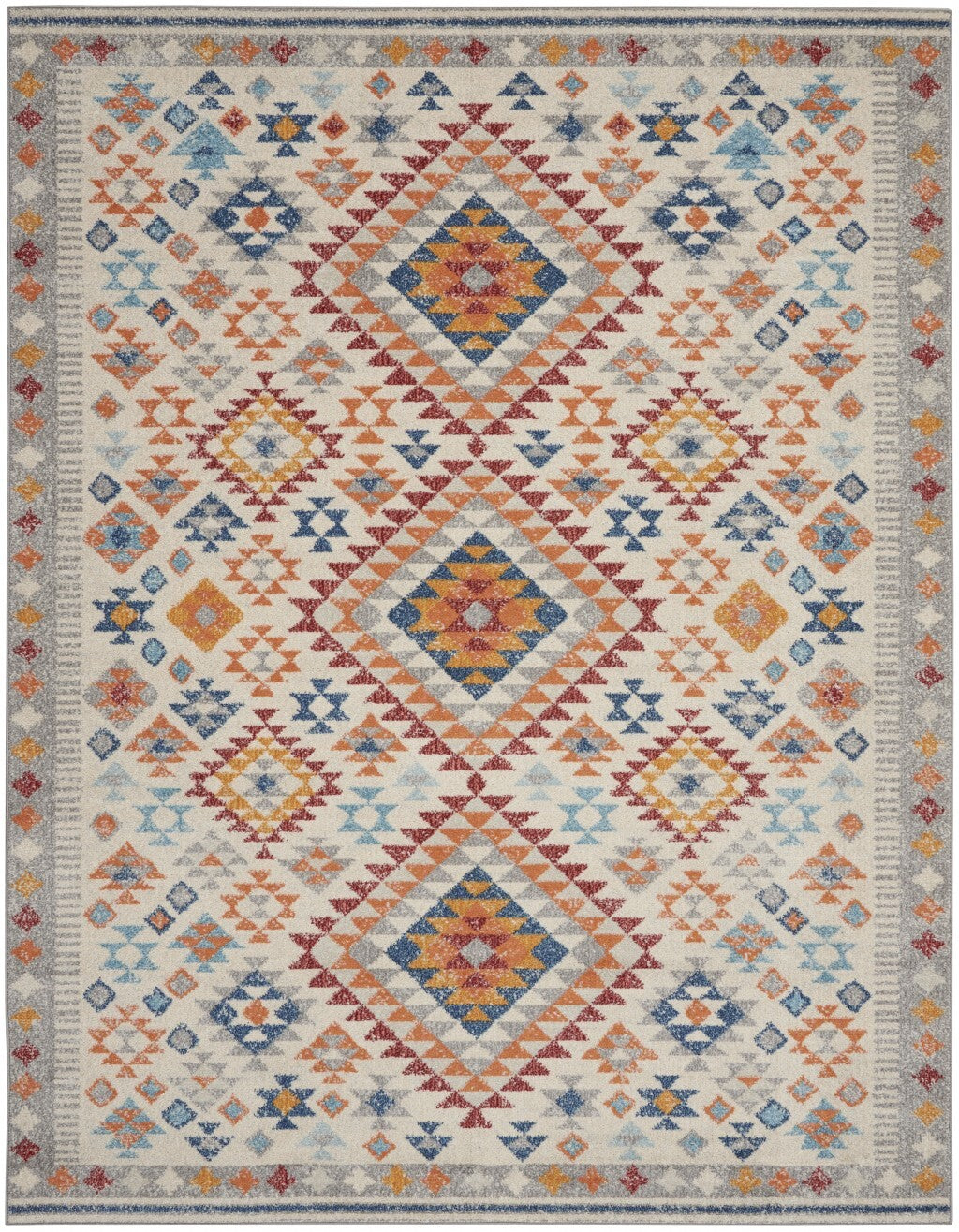 8' X 10' Ivory And Red Diamonds Area Rug