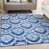 6' X 9' Blue And Ivory Damask Area Rug
