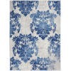 5' X 7' Ivory And Navy Damask Area Rug
