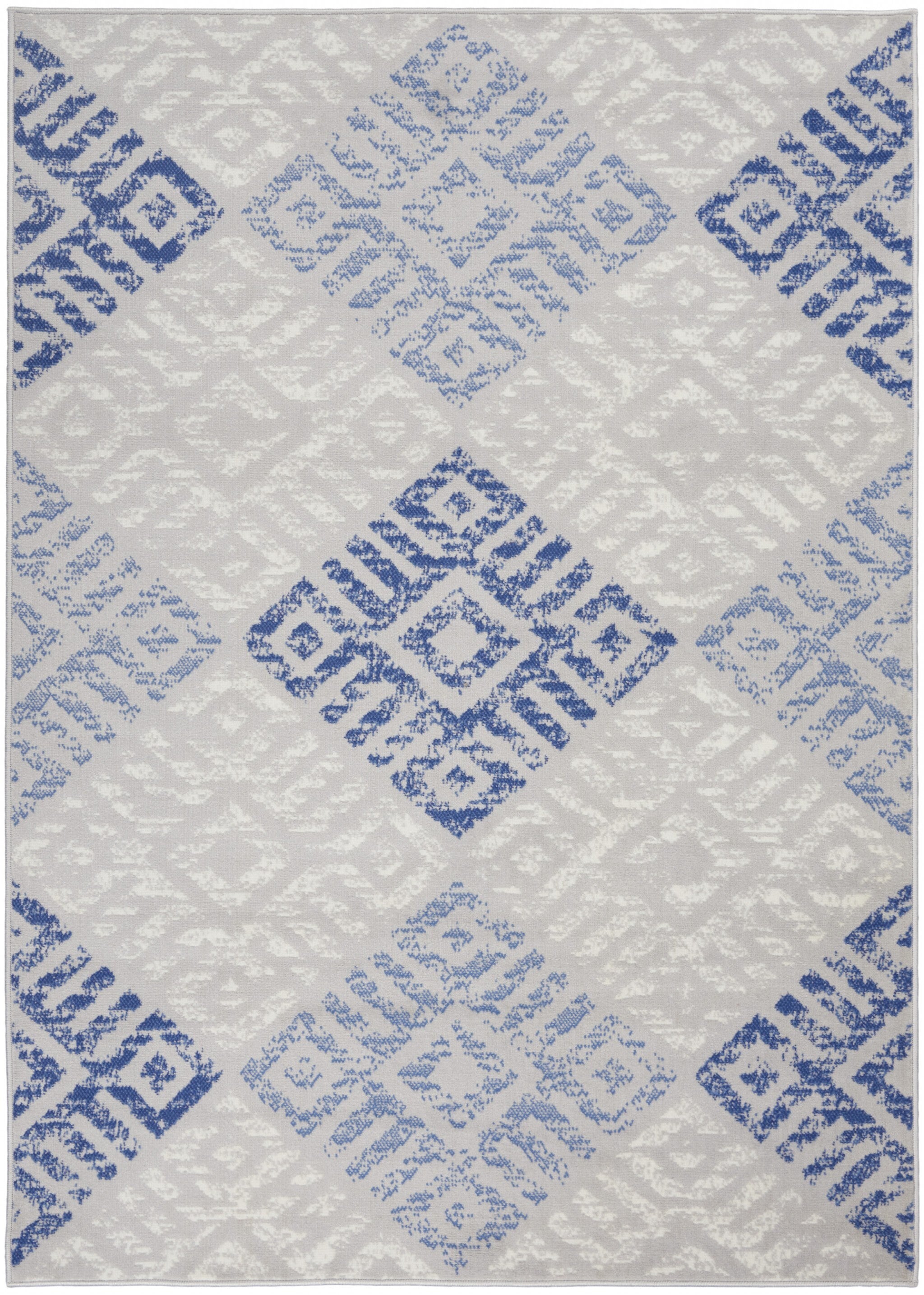 4' X 6' Gray And Blue Diamonds Area Rug