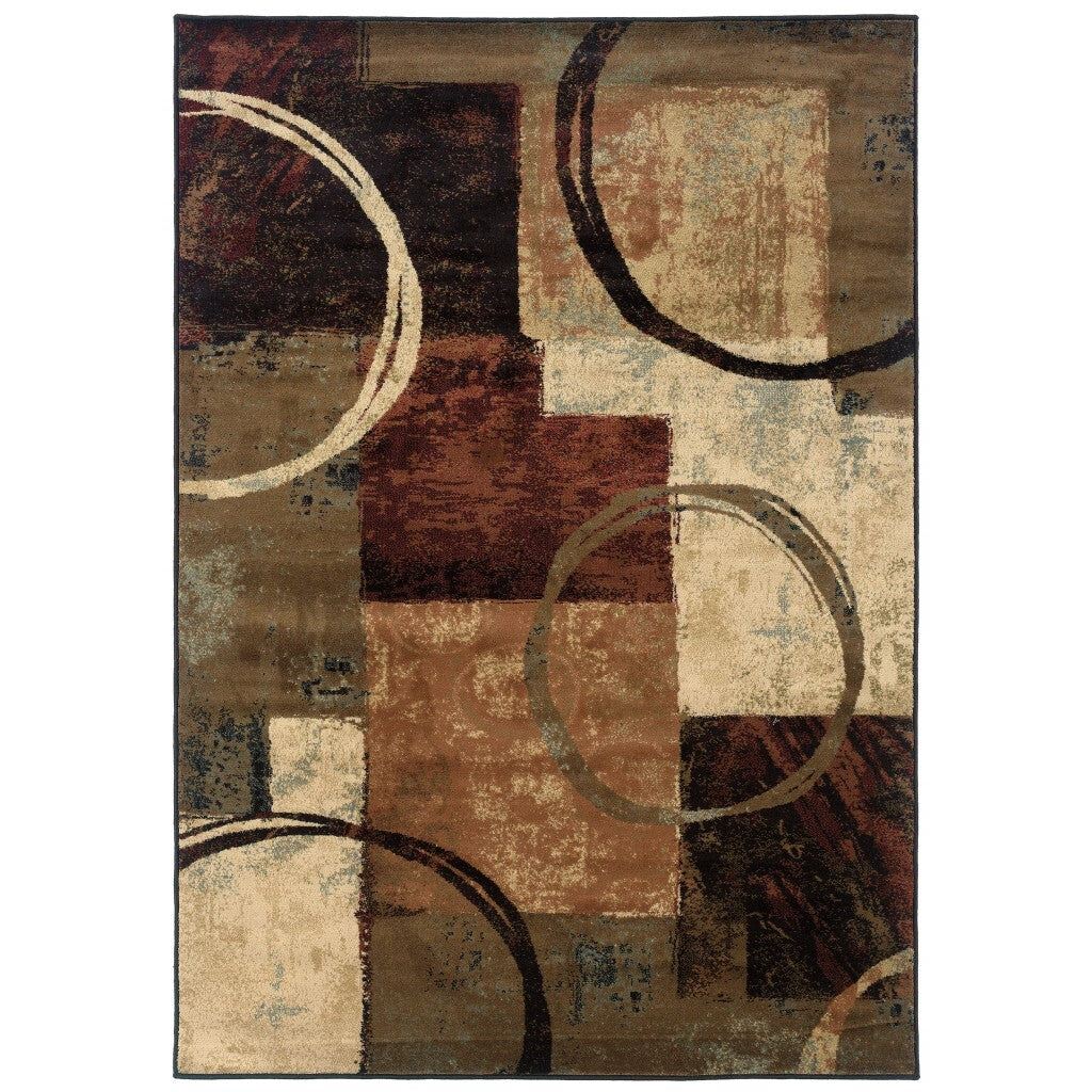 2' X 3' Brown And Black Abstract Geometric Scatter Rug