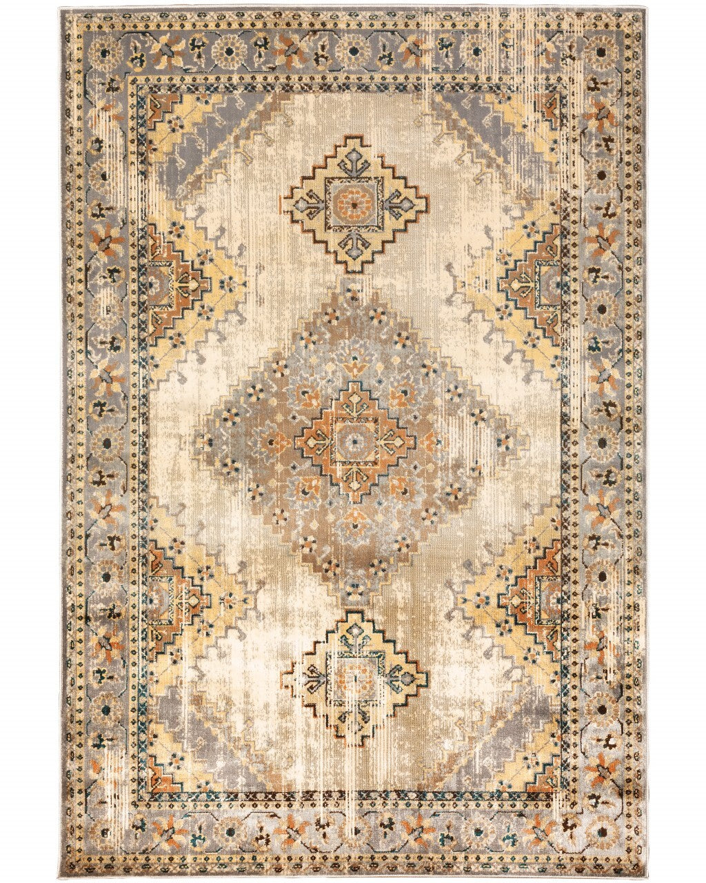 4' X 6' Gray And Beige Aztec Pattern Area Rug