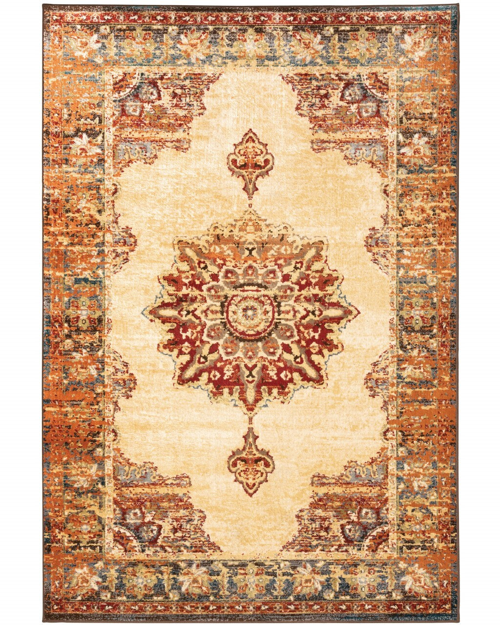 4' X 6' Gold And Orage Floral Medallionarea Rug