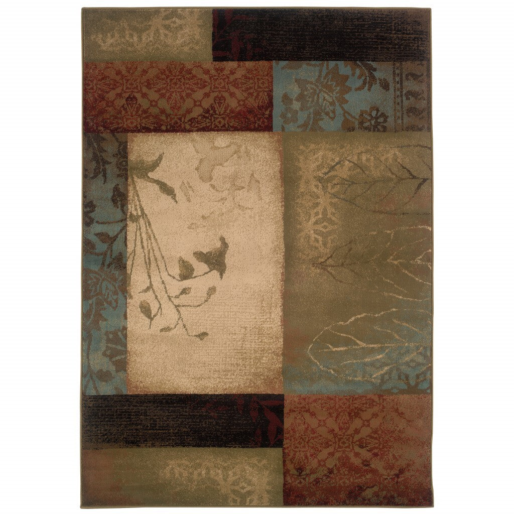 4' X 6' Beige And Brown Floral Block Pattern Area Rug