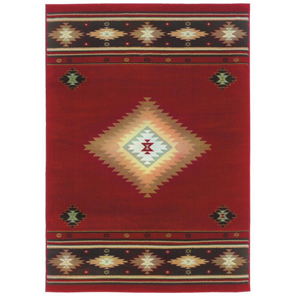 4' X 6' Red And Beige Ikat Pattern Area Rug