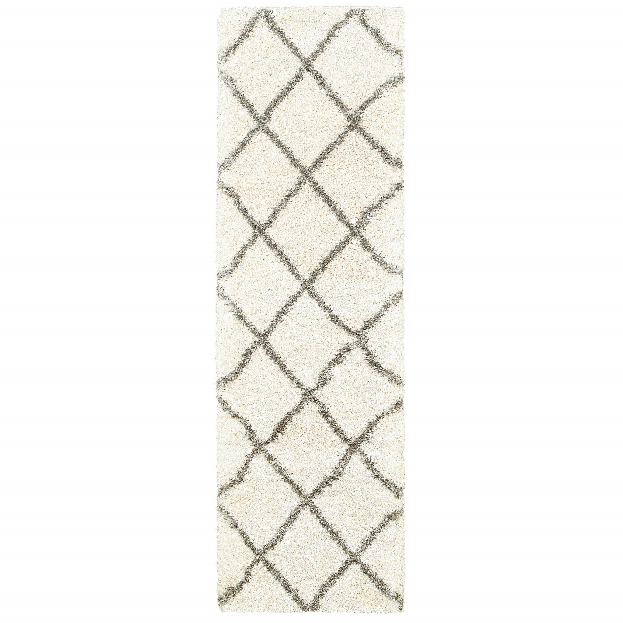 2' X 8' Ivory And Gray Geometric Lattice Runner Rug