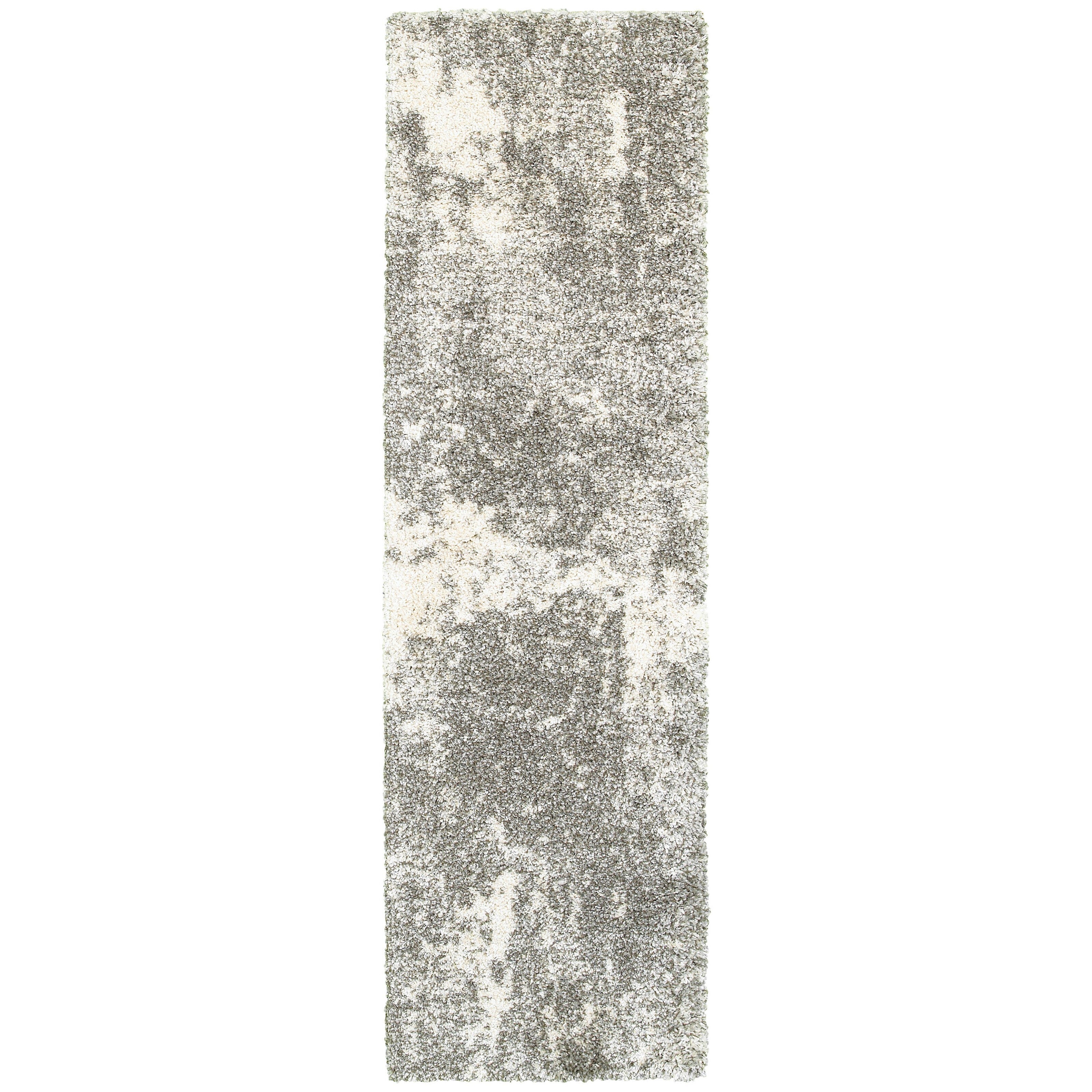 2' X 8' Gray And Ivory Distressed Abstract Runner Rug