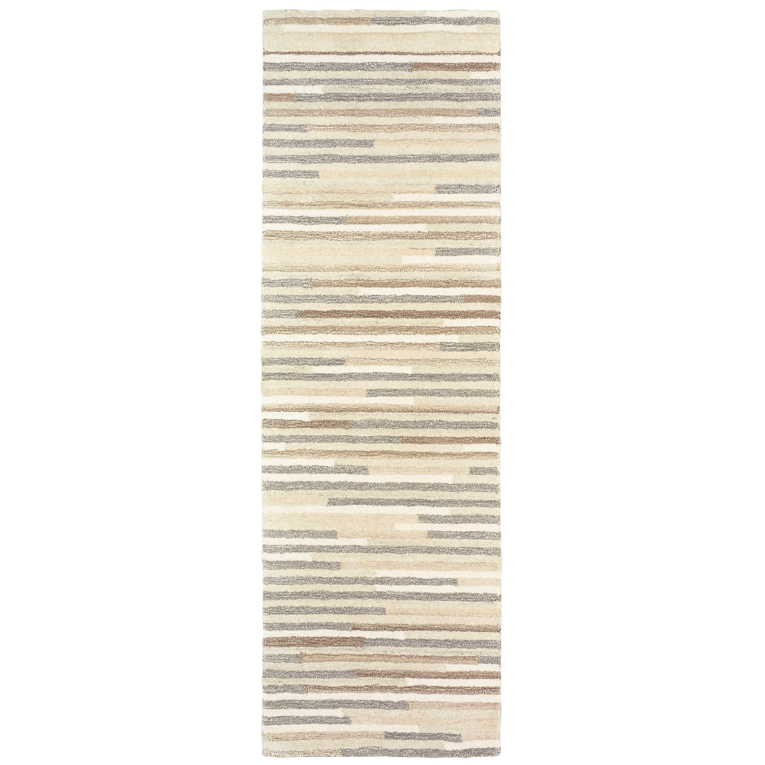 3' X 8' Beige And Gray Eclectic Linesrunner Rug