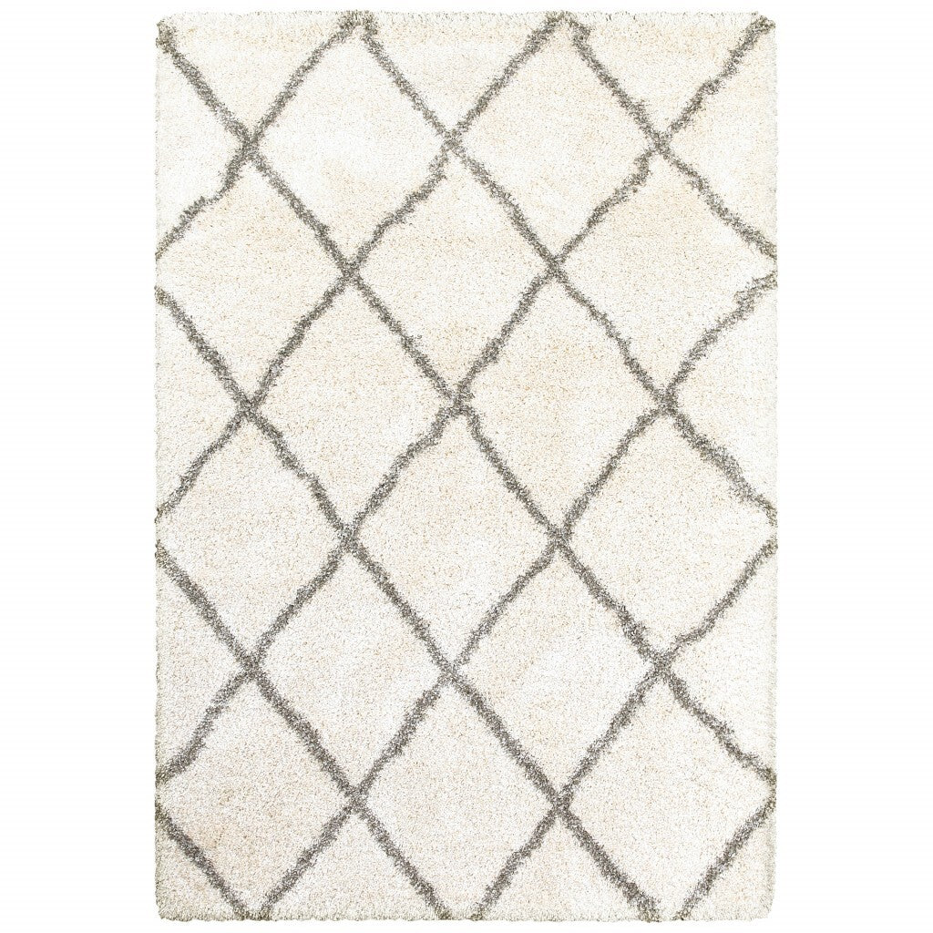 5' X 8' Ivory And Gray Geometric Lattice Area Rug