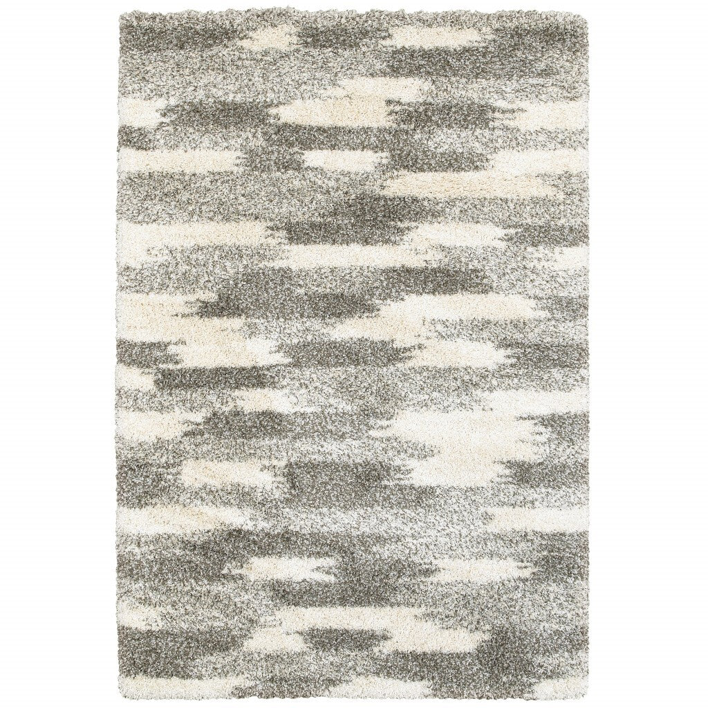 7' X 10' Gray And Ivory Geometric Pattern Area Rug