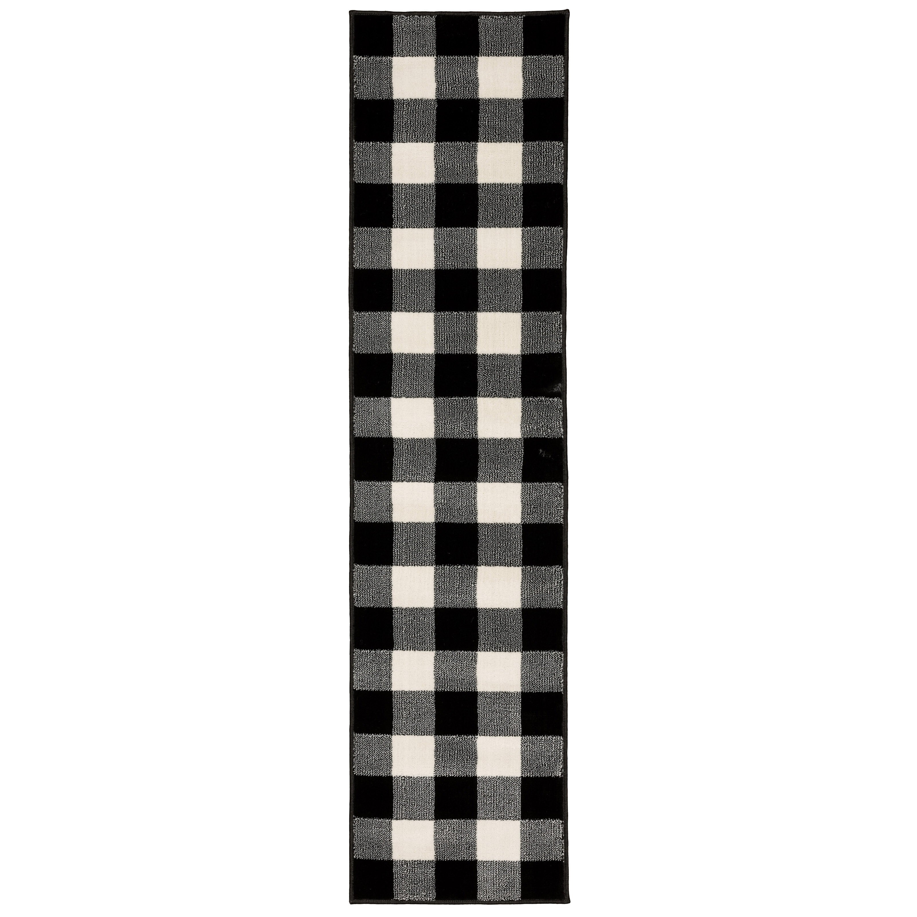 2' X 8' Monochromatic Gingham Pattern Indoor Runner Rug